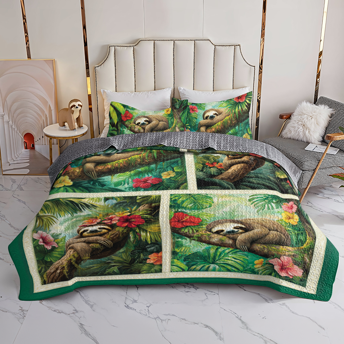 Shineful All Season Quilt 3-Piece Set Sleepy Sloth Paradise