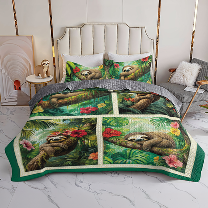 Shineful All Season Quilt 3-Piece Set Sleepy Sloth Paradise