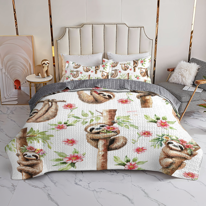 Shineful All Season Quilt 3-Piece Set Pink Flower Sloth Haven