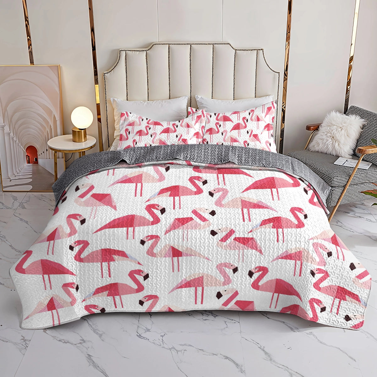 Shineful All Season Quilt 3-Piece Set Flamingo Fiesta Comforter and Sham