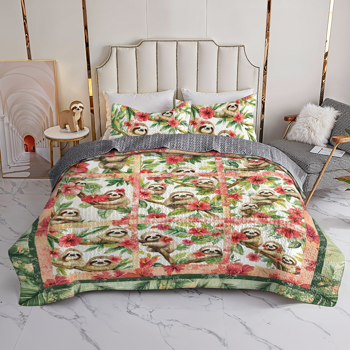 Shineful All Season Quilt 3-Piece Set Tropical Sloth Haven