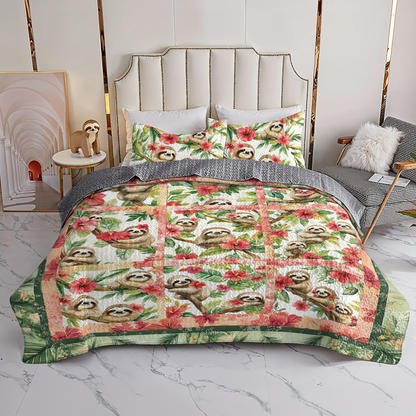 Shineful All Season Quilt 3-Piece Set Tropical Sloth Haven