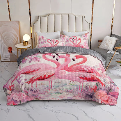 Shineful All Season Quilt 3-Piece Set Pinky Flamingo Paradise