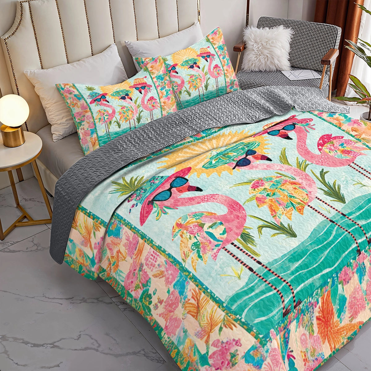 Shineful All Season Quilt 3-Piece Set Beach Party Flamingo