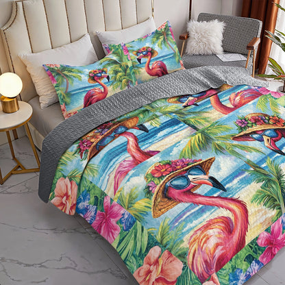 Shineful All Season Quilt 3-Piece Set - Tropical Flamingo Dreams