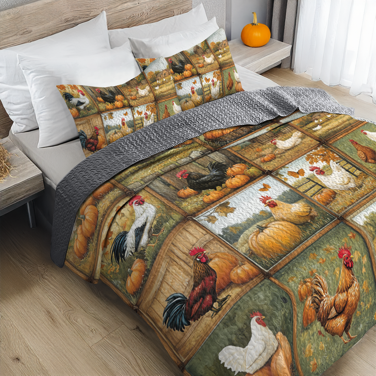 Shineful All Season Quilt 3-Piece Set Heritage Hens & Pumpkins