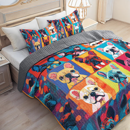 Shineful All Season Quilt 3-Piece Set Bold Frenchie Faces