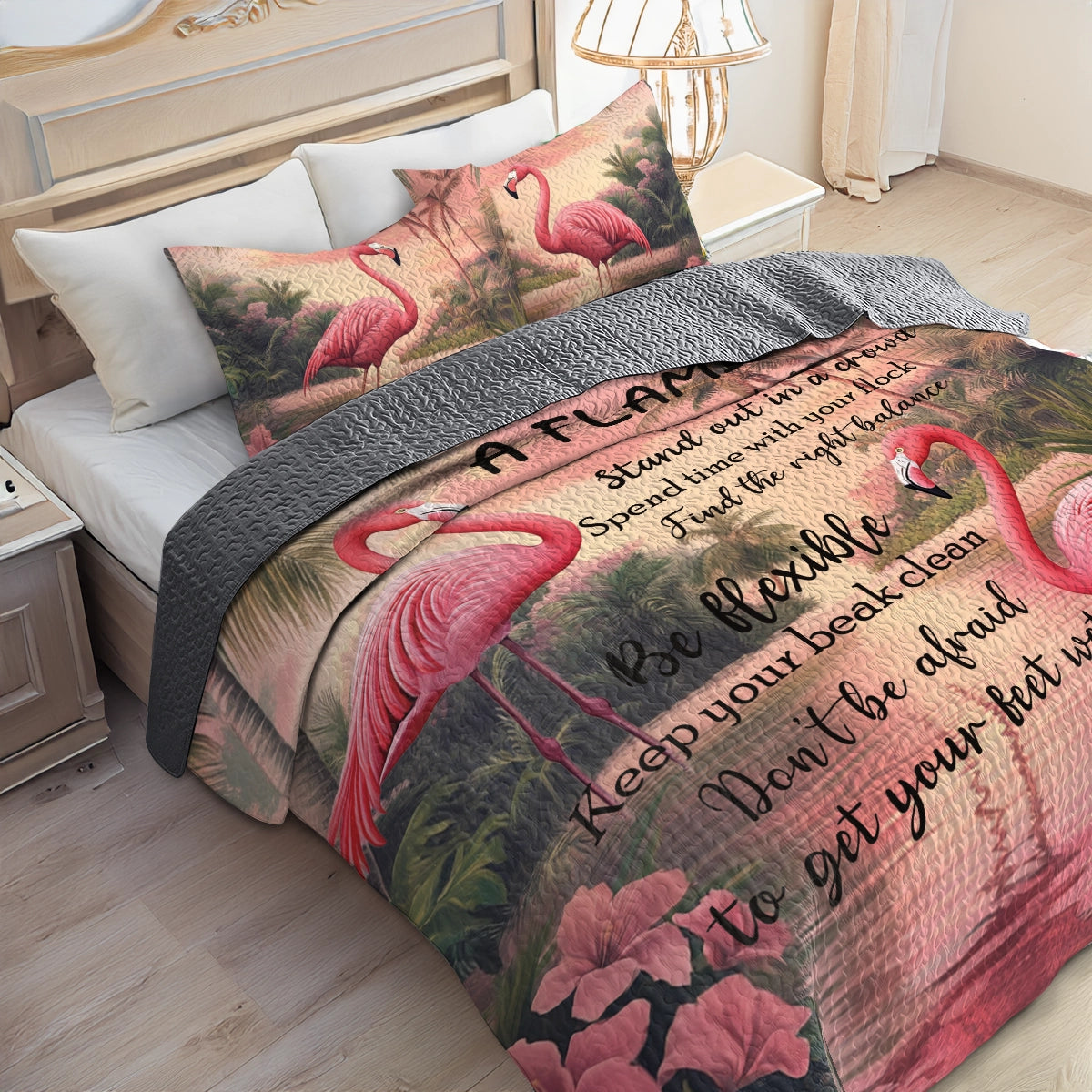 Shineful All Season Quilt 3-Piece Set - Flamingo Advice