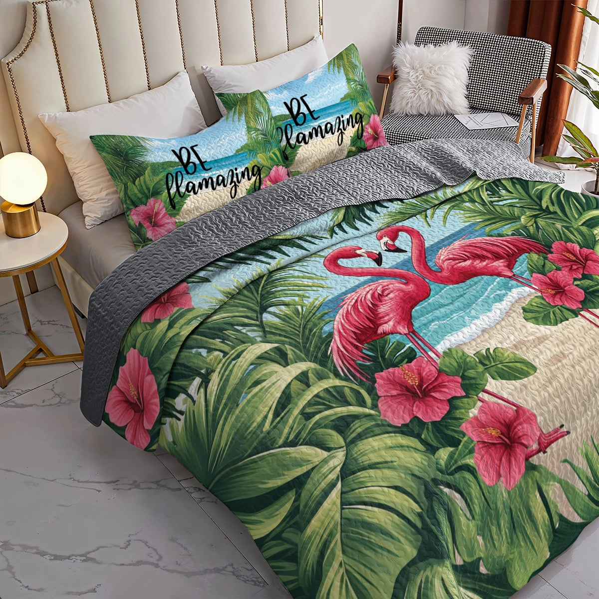 Shineful All Season Quilt 3-Piece Set - Be Flamingo-mazing