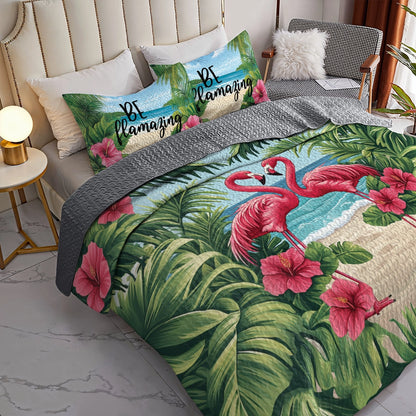 Shineful All Season Quilt 3-Piece Set - Be Flamingo-mazing