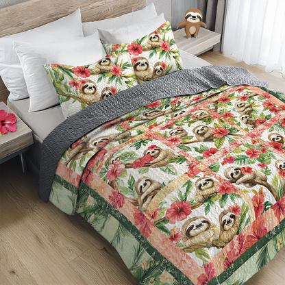 Shineful All Season Quilt 3-Piece Set Tropical Sloth Haven