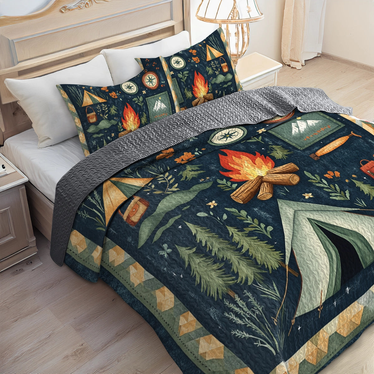 Shineful All Season Quilt 3-Piece Set Camping Adventure Awaits