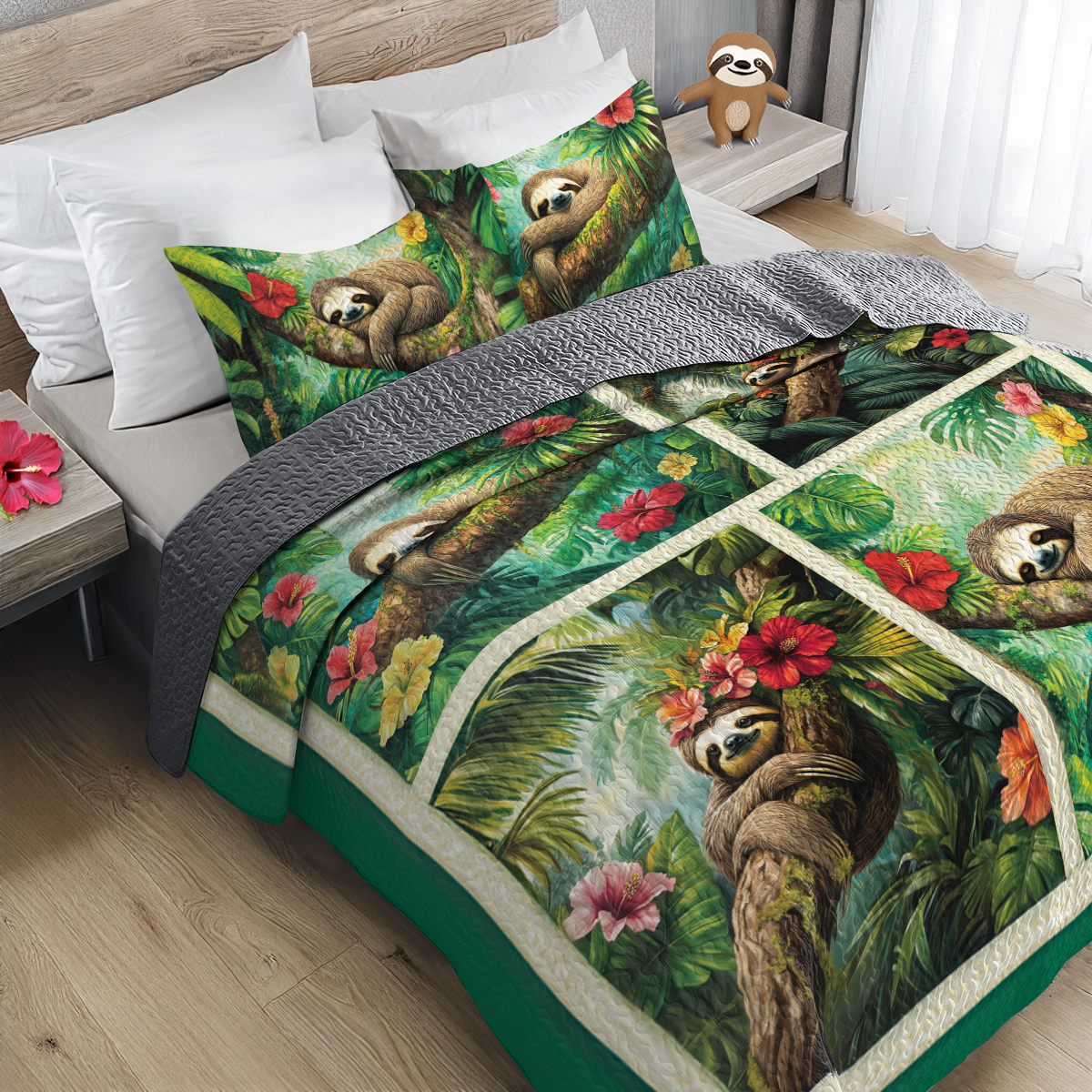 Shineful All Season Quilt 3-Piece Set Sleepy Sloth Paradise