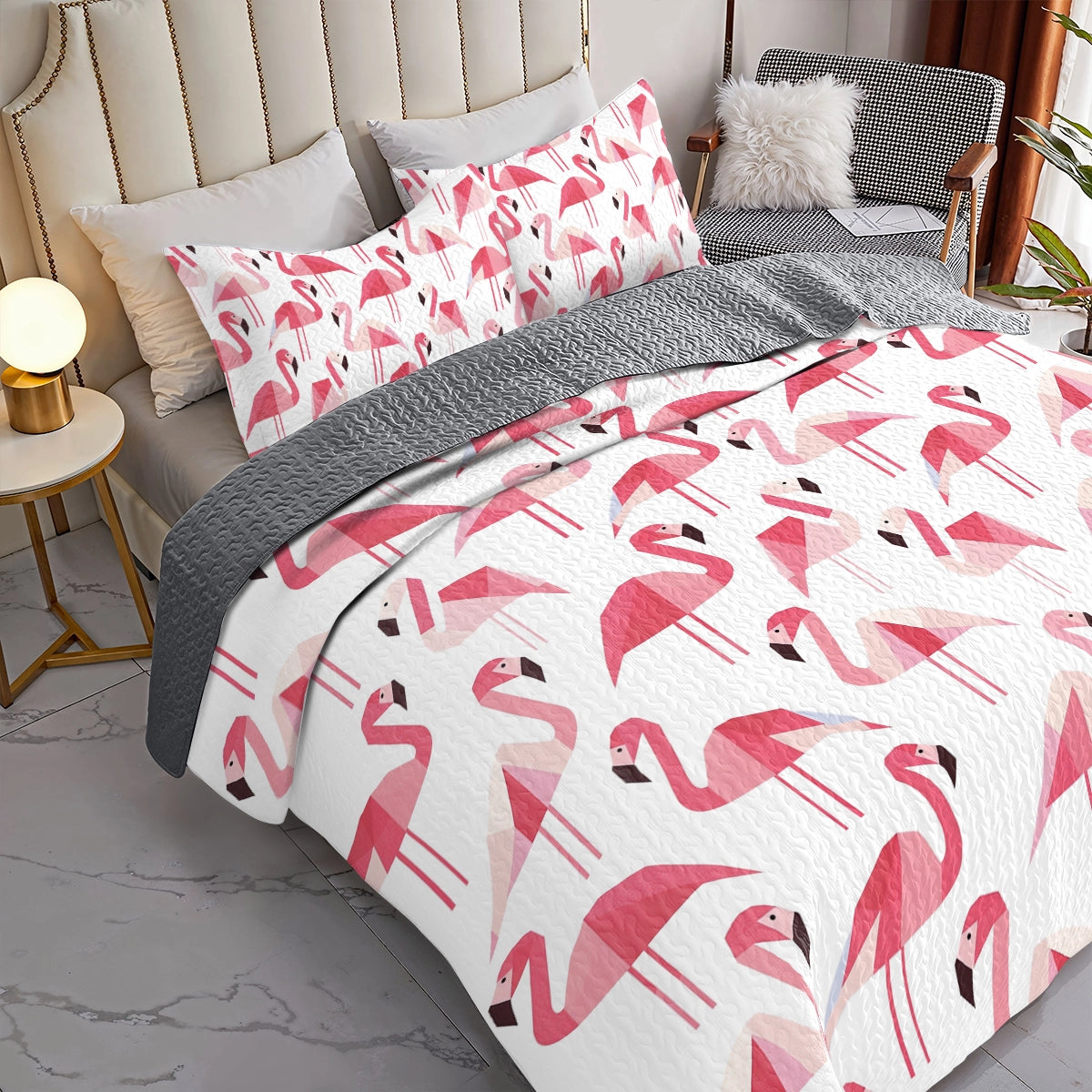 Shineful All Season Quilt 3-Piece Set Flamingo Fiesta Comforter and Sham