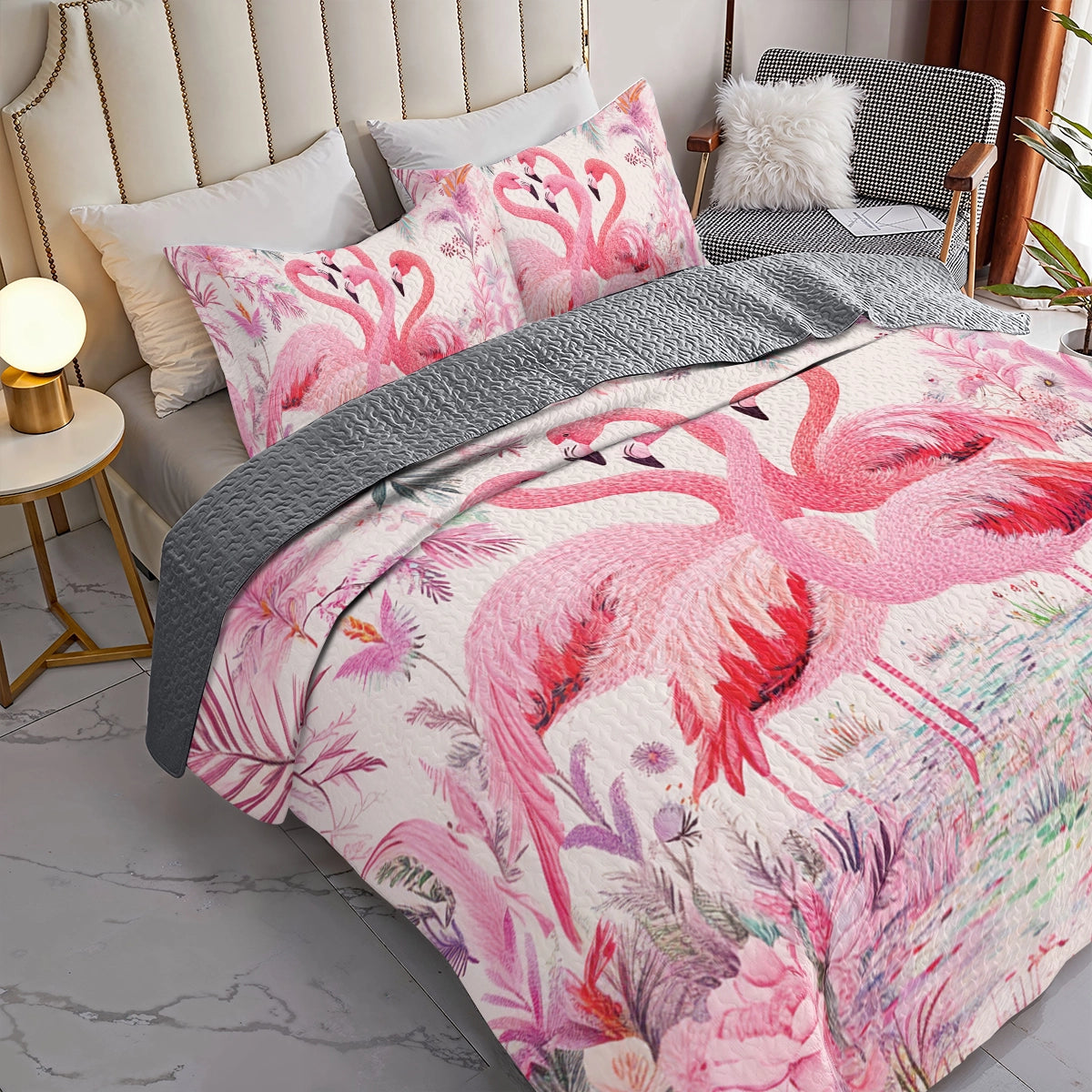 Shineful All Season Quilt 3-Piece Set Pinky Flamingo Paradise