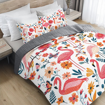 Shineful All Season Quilt 3-Piece Set Botanical Flamingo Bliss