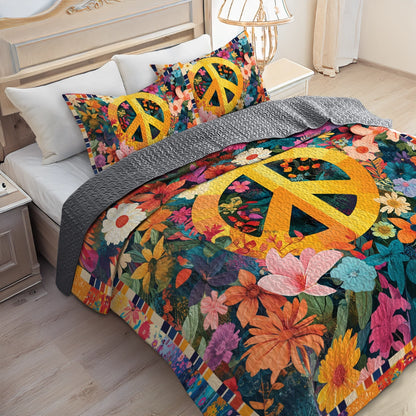 Shineful All Season Quilt 3-Piece Set Retro Love & Peace