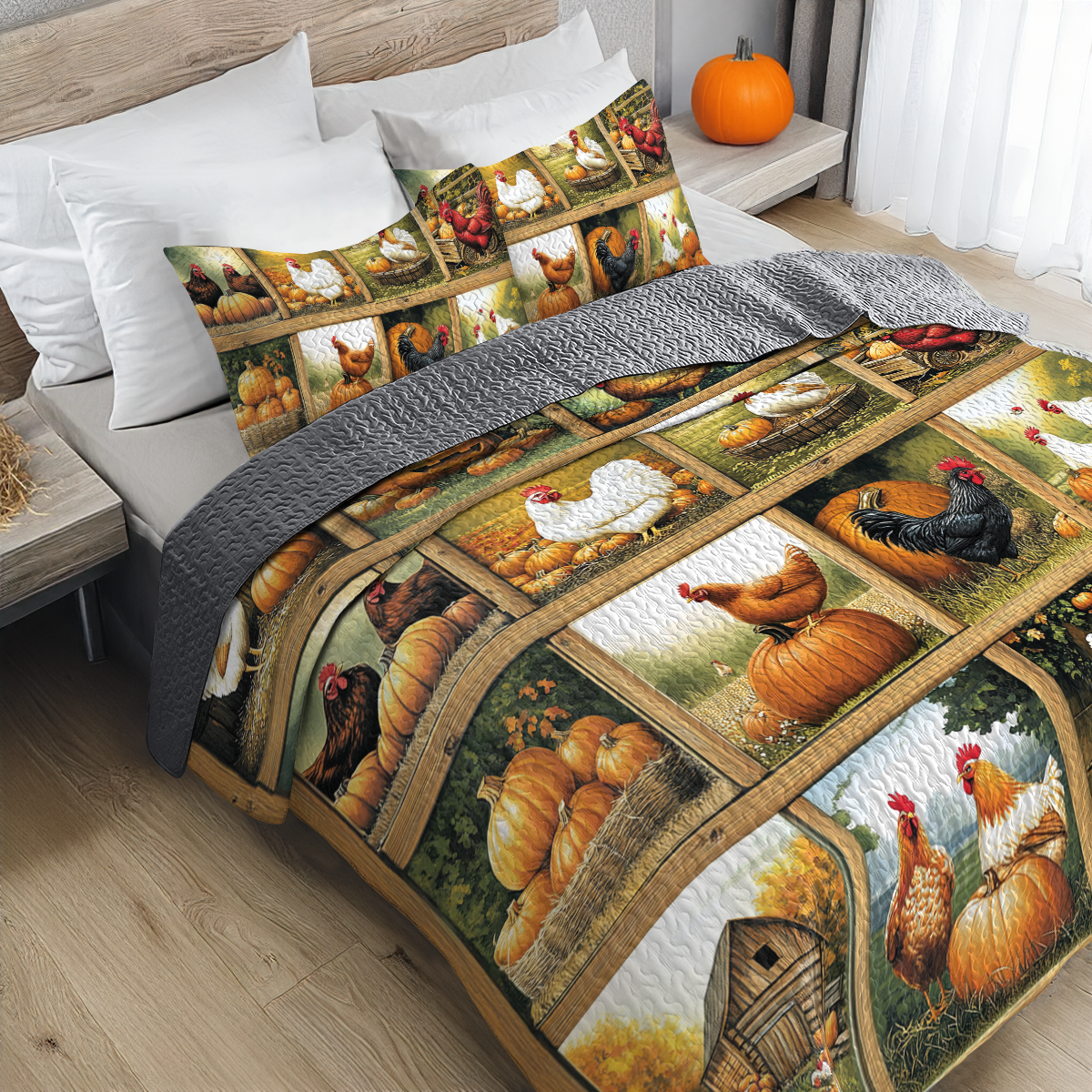 Shineful All Season Quilt 3-Piece Set Harvest Farmyard Chicken