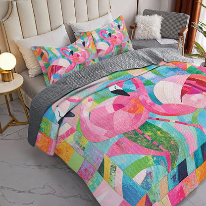 Shineful All Season Quilt 3-Piece Set Flamingo Fantasy