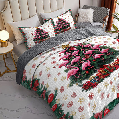 Shineful All Season Quilt 3-Piece Set - Tropical Christmas Flamingo