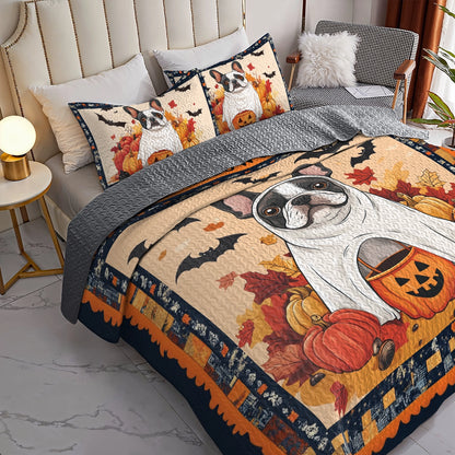 Shineful All Season Quilt 3-Piece Set - Ghostly Frenchie Halloween