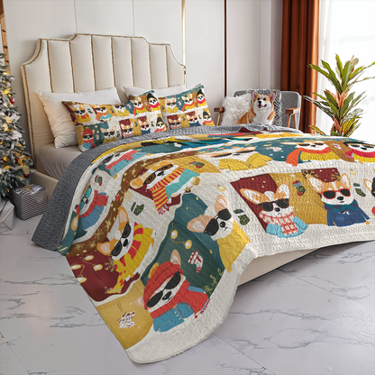 Shineful All Season Quilt 3-Piece Set Corgi Winter Fashion