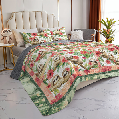 Shineful All Season Quilt 3-Piece Set Tropical Sloth Haven