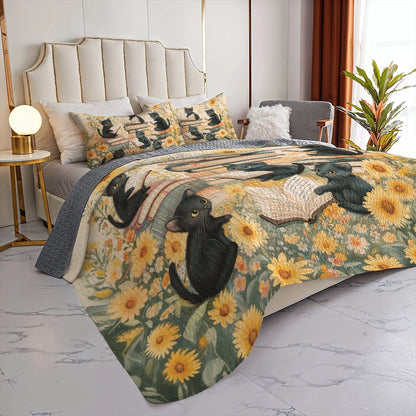 Shineful All Season Quilt 3-Piece Set - Curious Kittens Reading