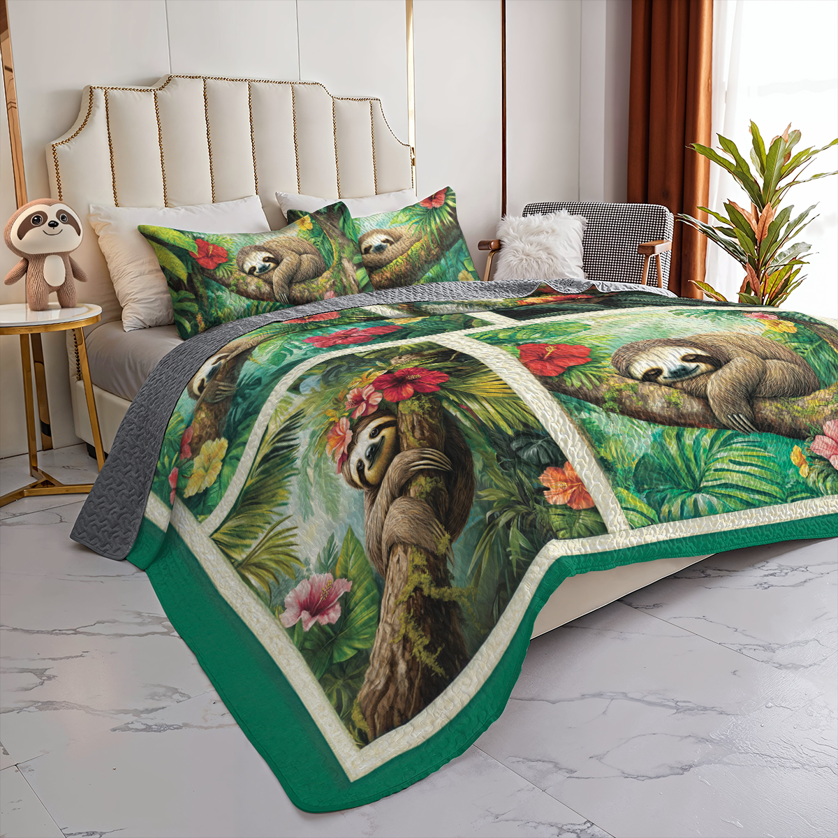 Shineful All Season Quilt 3-Piece Set Sleepy Sloth Paradise