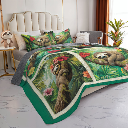 Shineful All Season Quilt 3-Piece Set Sleepy Sloth Paradise