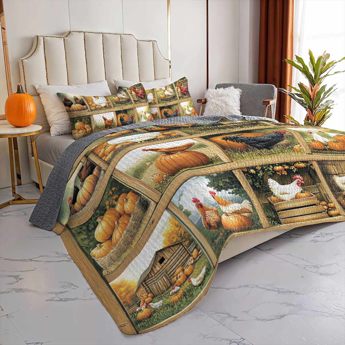 Shineful All Season Quilt 3-Piece Set Harvest Farmyard Chicken