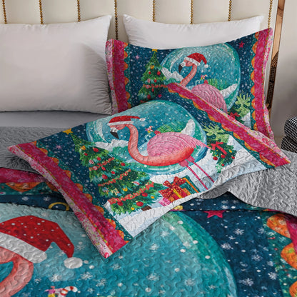 Shineful All Season Quilt 3-Piece Set Holiday Flamingo Wonderland