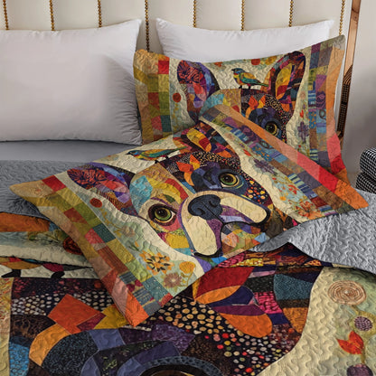 Shineful All Season Quilt 3-Piece Set Frenchie Patchwork Paradise