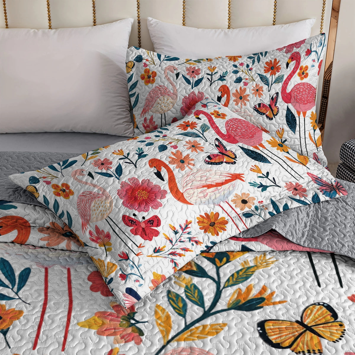 Shineful All Season Quilt 3-Piece Set Botanical Flamingo Bliss