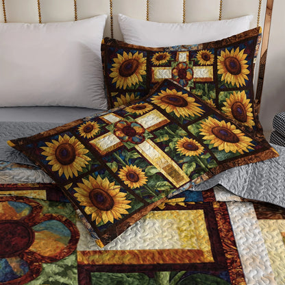 Shineful All Season Quilt 3-Piece Set God's Divine Sunflower Cross