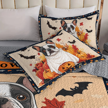 Shineful All Season Quilt 3-Piece Set - Ghostly Frenchie Halloween