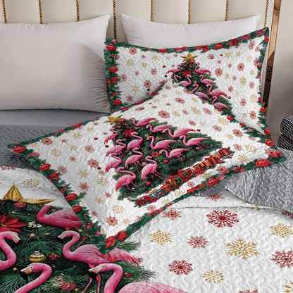 Shineful All Season Quilt 3-Piece Set - Tropical Christmas Flamingo