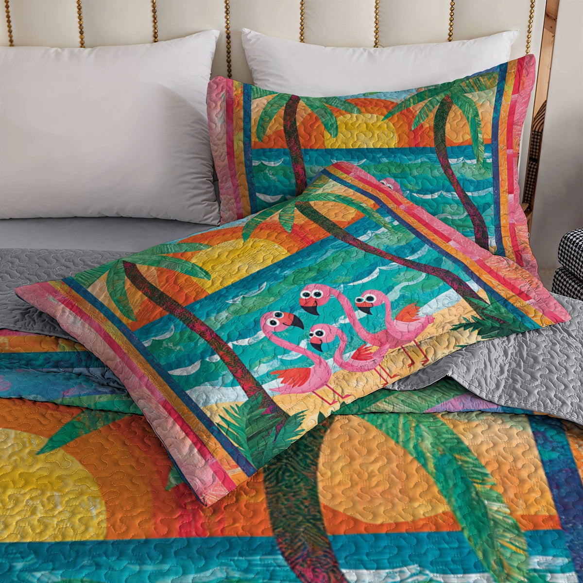 Shineful All Season Quilt 3-Piece Set Flamingo Family