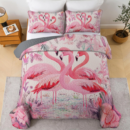 Shineful All Season Quilt 3-Piece Set Pinky Flamingo Paradise