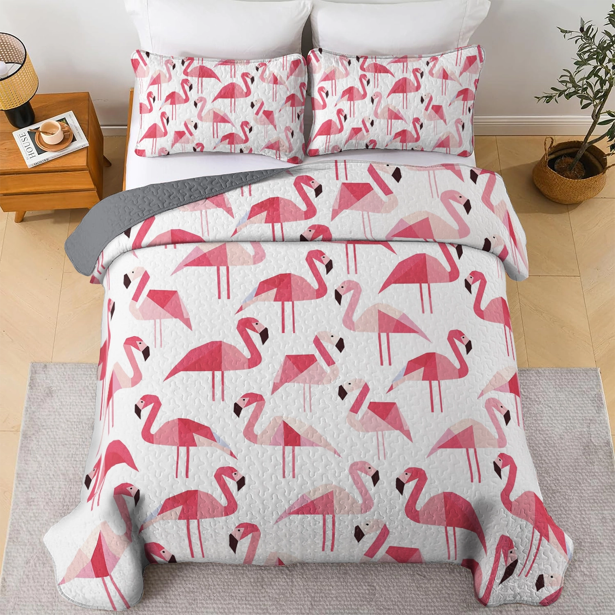 Shineful All Season Quilt 3-Piece Set Flamingo Fiesta Comforter and Sham