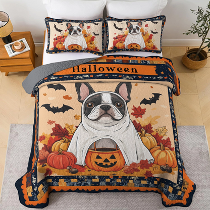 Shineful All Season Quilt 3-Piece Set - Ghostly Frenchie Halloween