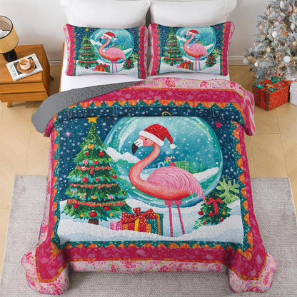 Shineful All Season Quilt 3-Piece Set Holiday Flamingo Wonderland