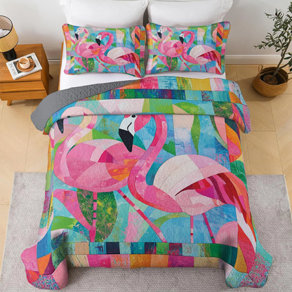 Shineful All Season Quilt 3-Piece Set Flamingo Fantasy