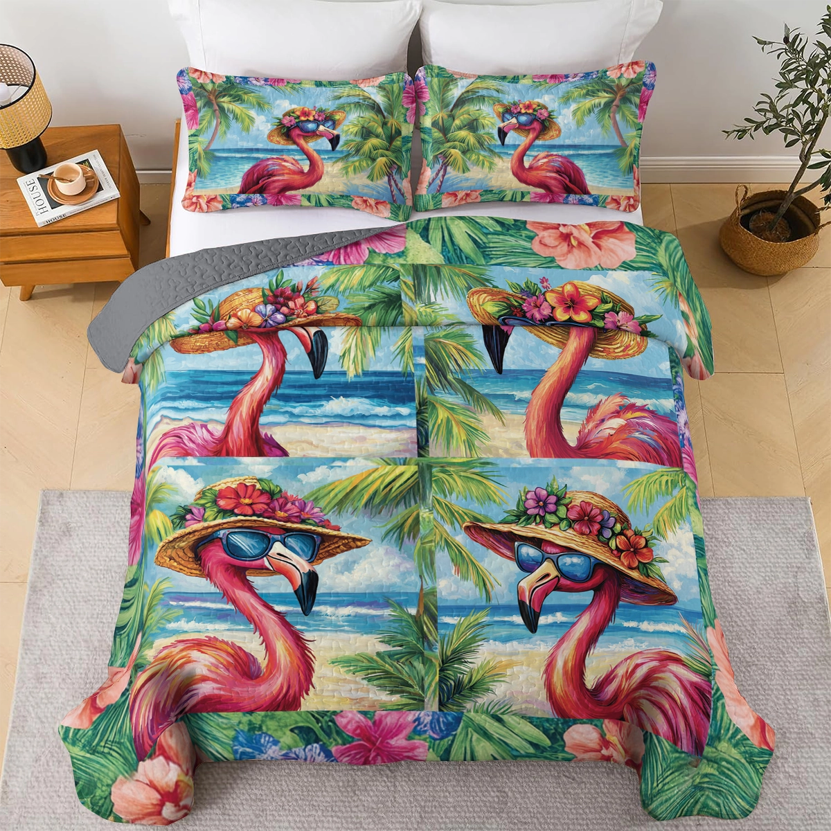 Shineful All Season Quilt 3-Piece Set - Tropical Flamingo Dreams