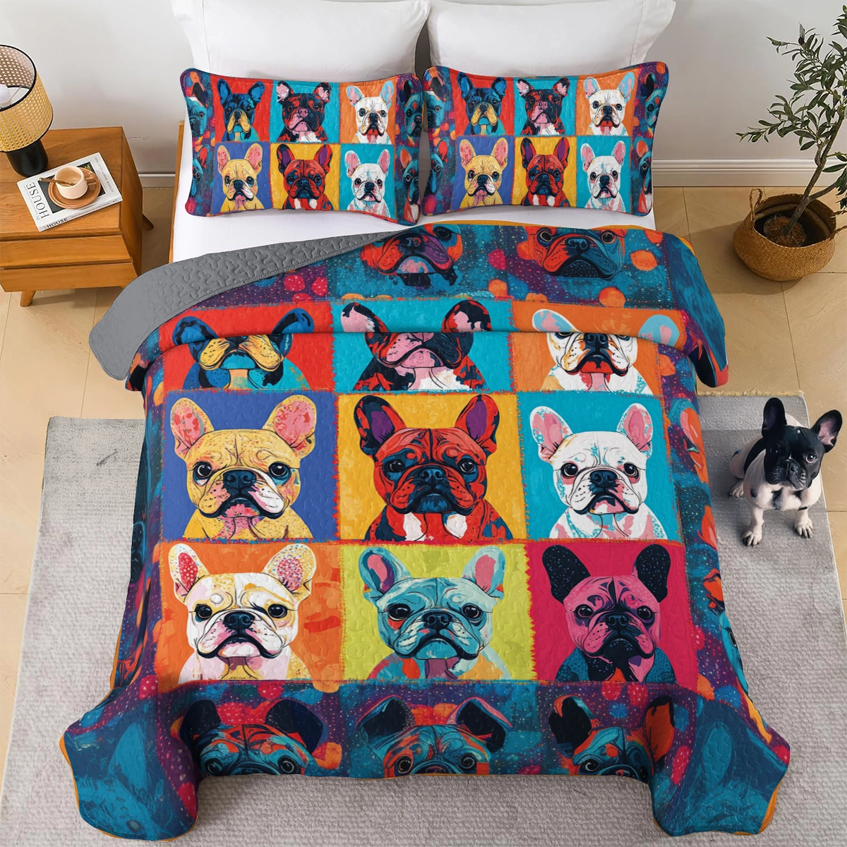Shineful All Season Quilt 3-Piece Set Bold Frenchie Faces