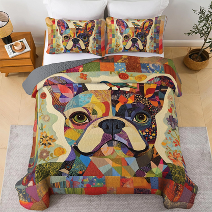 Shineful All Season Quilt 3-Piece Set Frenchie Patchwork Paradise