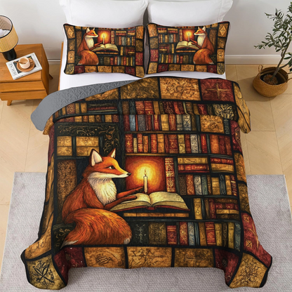 Shineful All Season Quilt 3-Piece Set Fox's Candlelight Reading
