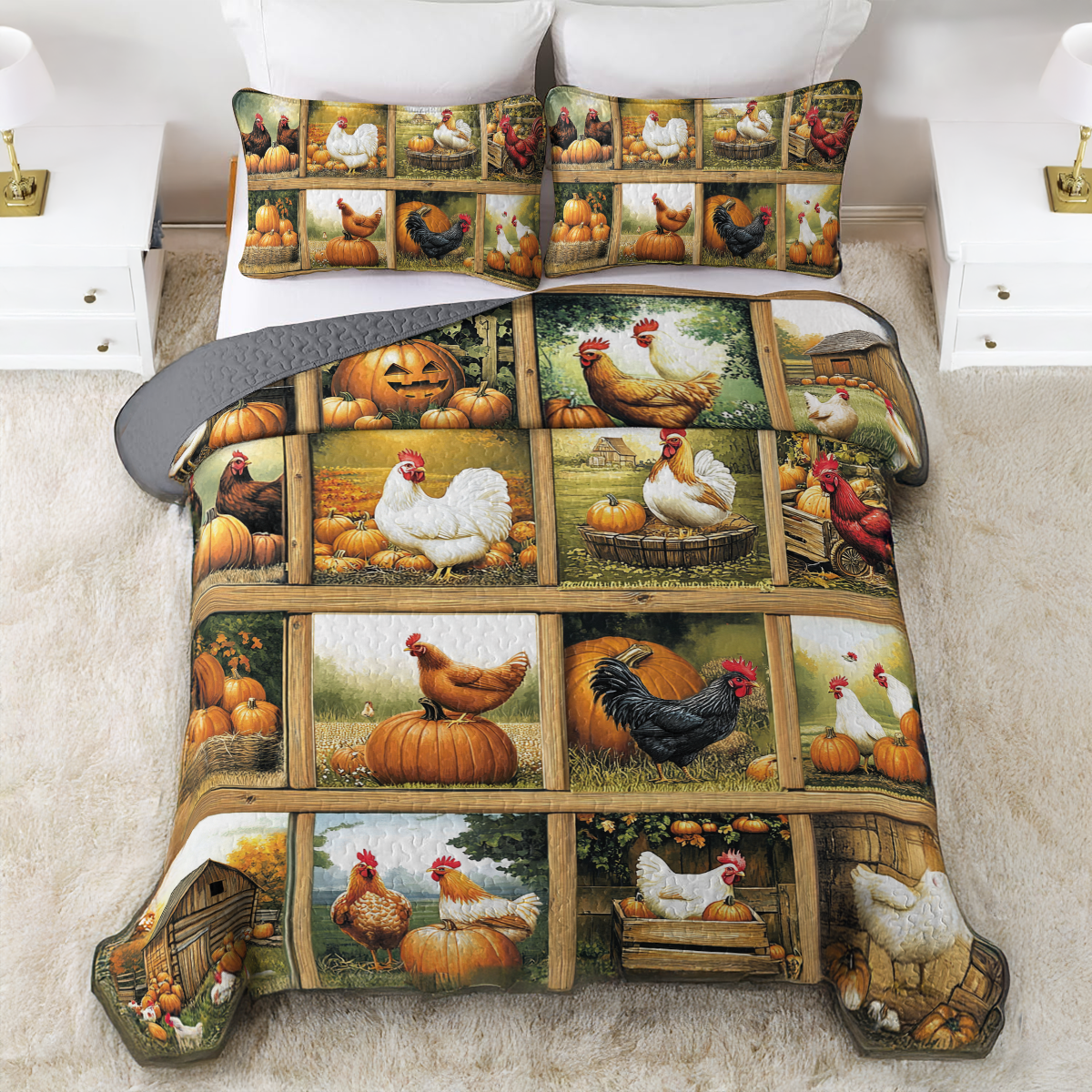 Shineful All Season Quilt 3-Piece Set Harvest Farmyard Chicken
