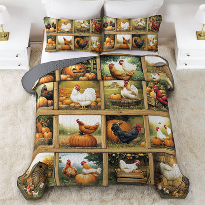 Shineful All Season Quilt 3-Piece Set Harvest Farmyard Chicken