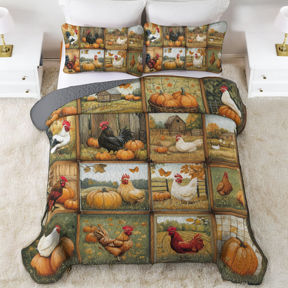 Shineful All Season Quilt 3-Piece Set Heritage Hens & Pumpkins